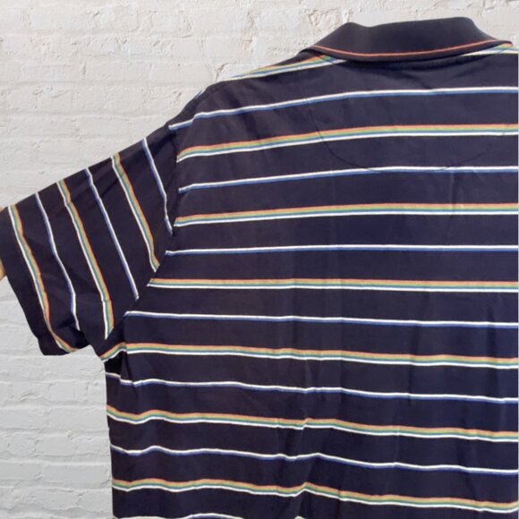 SHIRT -- Blue Striped Pullover Shirt for Large Man, Short Sleeved - Picture 9 of 12